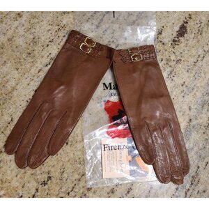 New! Vintage Madova Women's Size XS 6 Brown Kid Leather Gloves Buckle Wrist Soft